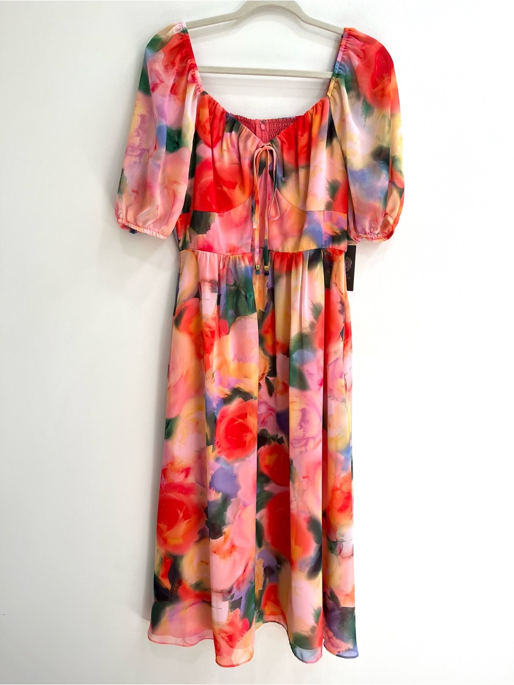 Vince Camuto vibrate colorful watercolor floral chiffon midi dress pockets 10